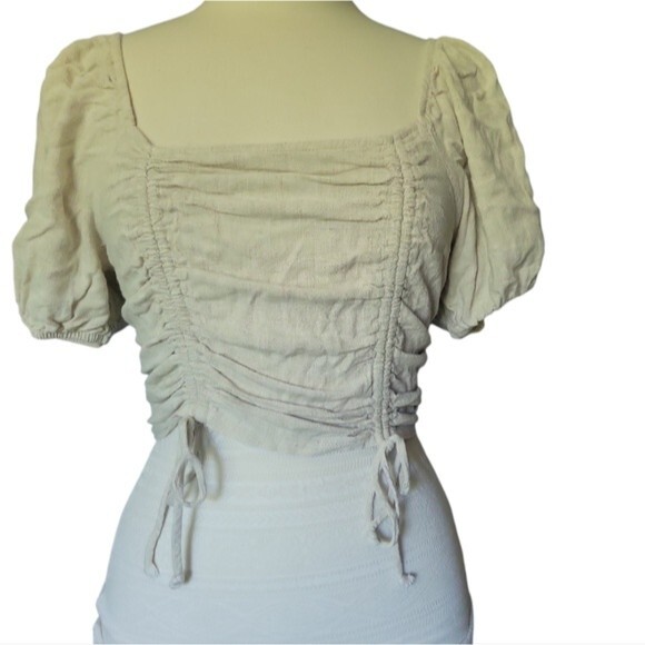WILD FABLE CROPPED RUNCHED LINEN TOP - M - Picture 3 of 12